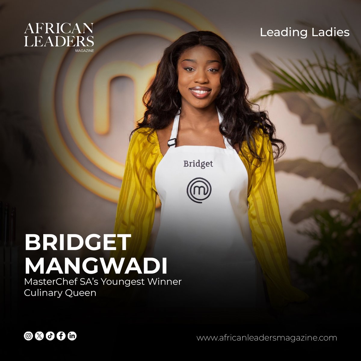 Bridget Mangwandi <a href="/bei_szn/">Bridget Mangwandi</a> makes history as MasterChef SA’s youngest &amp; first black woman winner.  She wowed judges with African-inspired dishes &amp; dreams of hosting her own cooking show.

#MasterChefSA #leadingladies #YoungChef #AfricanCuisine #africanleadersmagazine