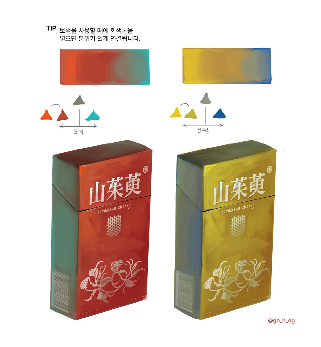 go_h_og's tweet photo. 눅눅하고 반딱이는 보색계열 채색팁 https://t.co/cssmPClag2