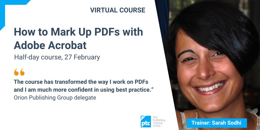 Publishing Training Centre (@ptcbookhouse) on Twitter photo It's not too late to join <a href="/Red_Door_Media/">Sarah Sodhi</a> to learn the full potential of #AdobeAcrobat's mark-up tools. This half-day course is packed with ideas to save you time and make your life easier. Enrol now to gain top tips to improve your working practices: bit.ly/PDFMarkUPDisco… It's not too late to join <a href="/Red_Door_Media/">Sarah Sodhi</a> to learn the full potential of #AdobeAcrobat's mark-up tools. This half-day course is packed with ideas to save you time and make your life easier. Enrol now to gain top tips to improve your working practices: bit.ly/PDFMarkUPDisco…