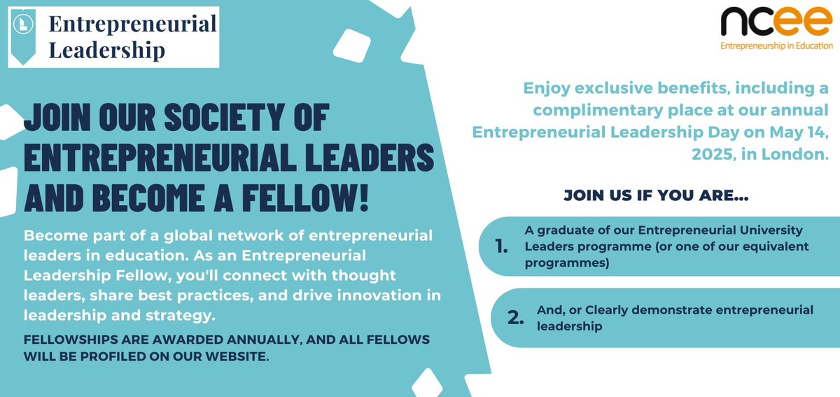 Explore our Fellows of Entrepreneurial Leadership—a global network of visionary leaders shaping the future of education. As a graduate of the Entrepreneurial University Leaders Programme, you can join this impactful community.

Learn more: eu1.hubs.ly/H0ggYX30