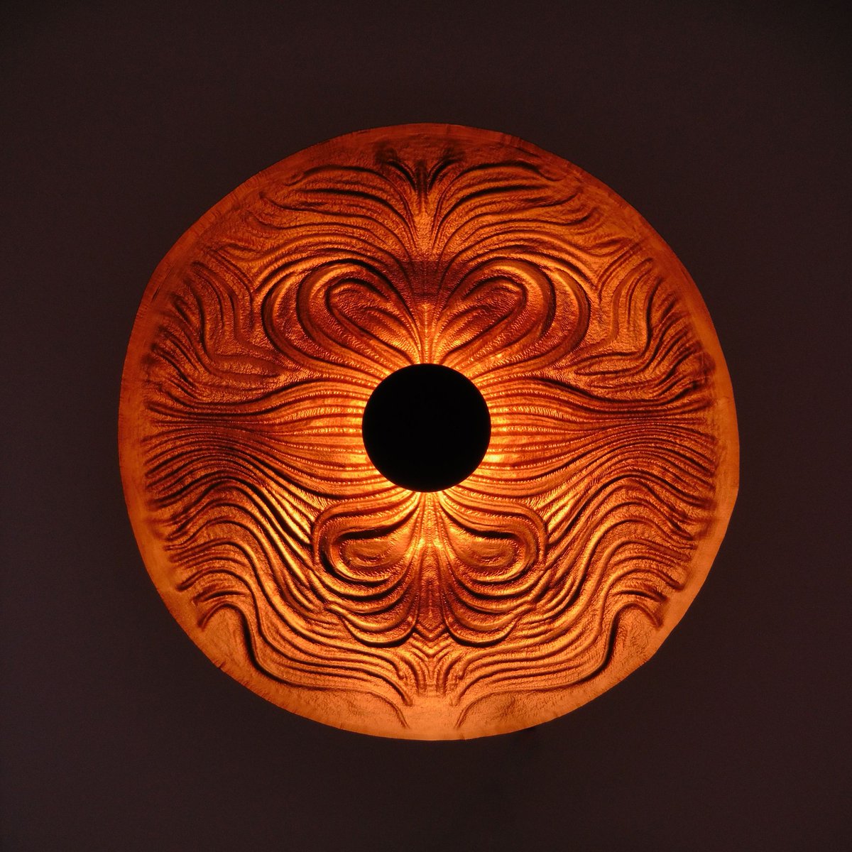 Our latest light development has a black head mirror bulb to emphasize the beautiful custom-designed textures of the lighting piece. It is made of MYCOTEX material and (dope) dyed in a shimmering red colour. 
Want to know what we can create for you? Sent us a message!