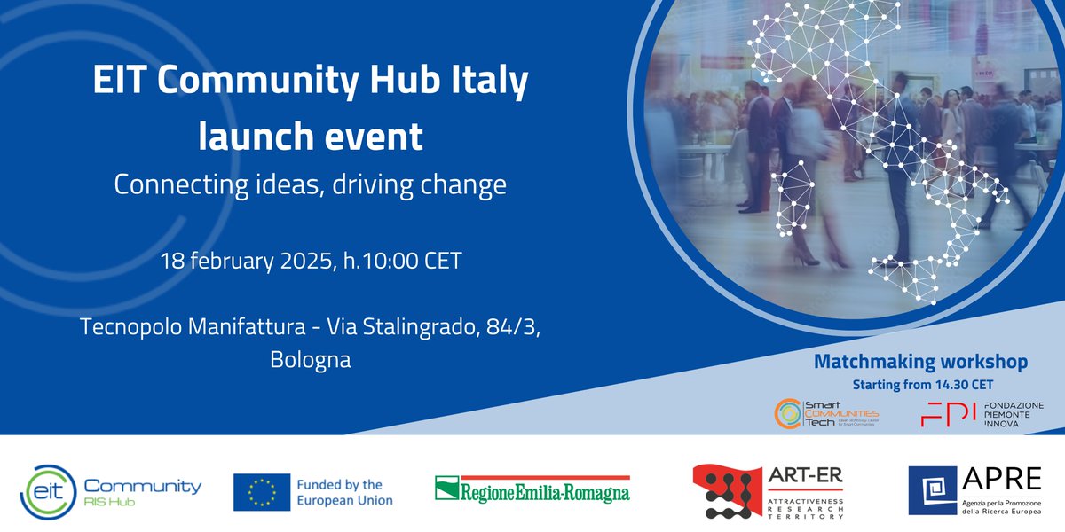 🆕 EVENTO | EIT Community Hub Italia | Registrati e partecipa!

📢 Manca una settimana all'evento di lancio dell'EIT Community Hub Italia organizzato dall’<a href="/EITeu/">European Institute of Innovation & Technology</a>, in collaborazione con #APRE e <a href="/Arter_ER/">ART-ER</a> 

📅 18/02
📍 Bologna - Tecnopolo Manifattura
👉 bit.ly/4aAi4cQ