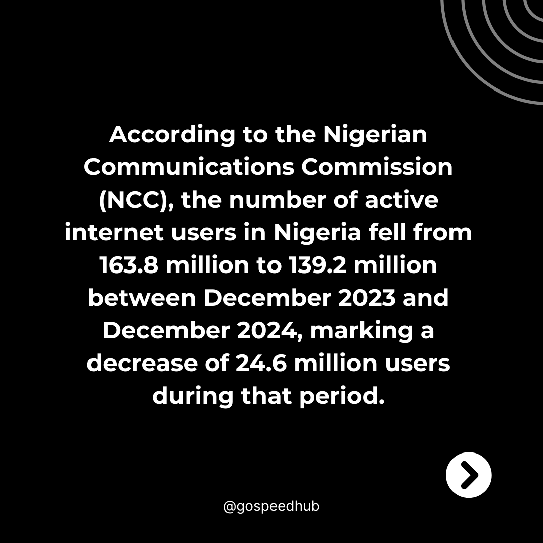 GoSpeedHub's tweet photo. Do you think the number of internet subscribers in Nigeria will keep declining, or will it increase?
Share your thoughts in the comments section below.
#internet #NCC #mtn #Airtel #GLO #9mobile #Starlink #Elon #Satelite #CRYPTO #40GB #15GB #tech #technology #gospeedhub https://t.co/T4ir6edTyR