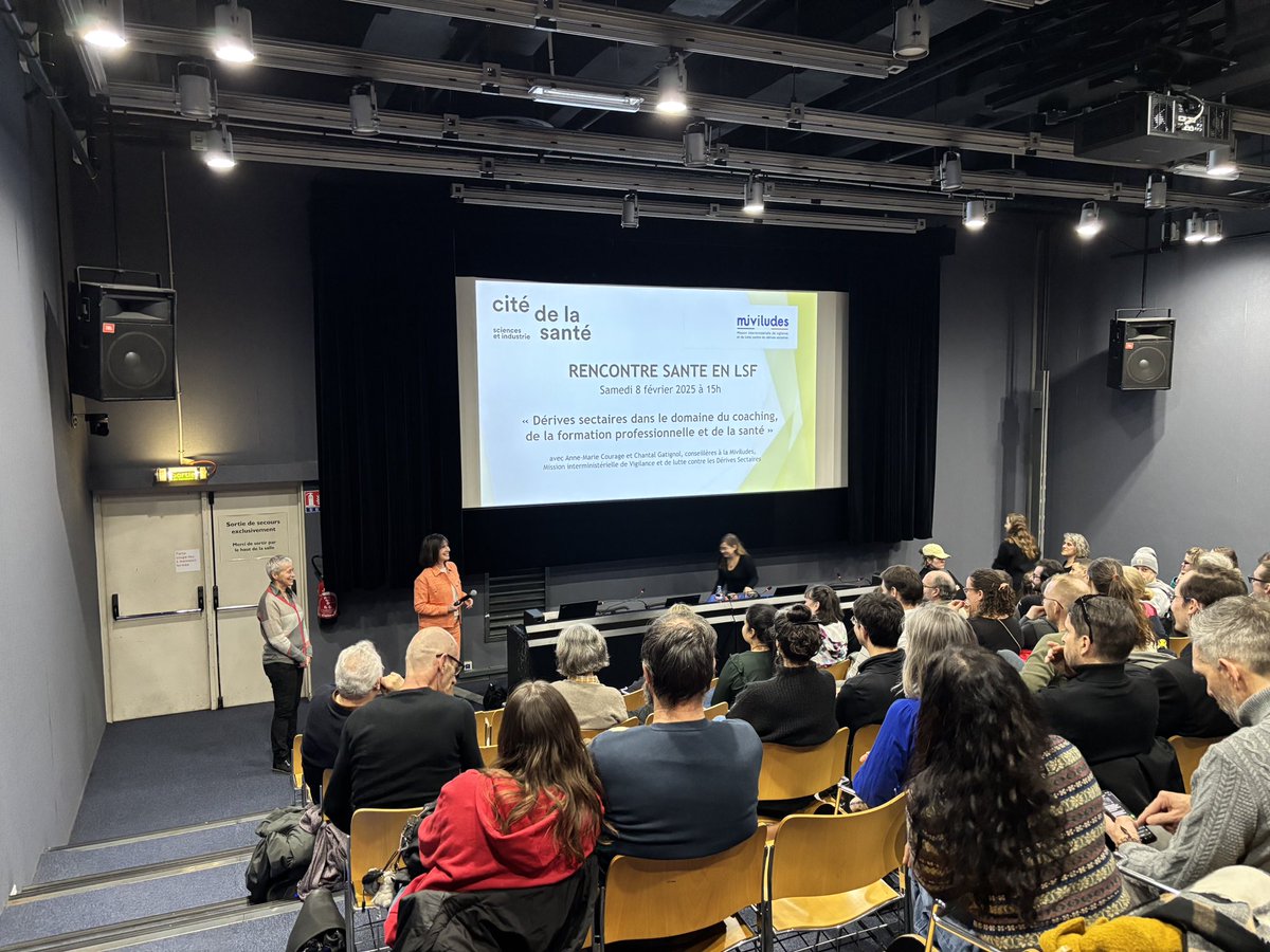 Miviludes (@miviludes_gouv) on Twitter photo La Miviludes est intervenue lors d’une conférence à la <a href="/citedessciences/">Cité des sciences et de l'industrie</a> sur le thème des dérives sectaires, devant un public de 70 personnes malentendantes et pour certaines malvoyantes, traduite en langue des signes. Nous pouvons être contactés grâce au centre de relais Acceo ! La Miviludes est intervenue lors d’une conférence à la <a href="/citedessciences/">Cité des sciences et de l'industrie</a> sur le thème des dérives sectaires, devant un public de 70 personnes malentendantes et pour certaines malvoyantes, traduite en langue des signes. Nous pouvons être contactés grâce au centre de relais Acceo !