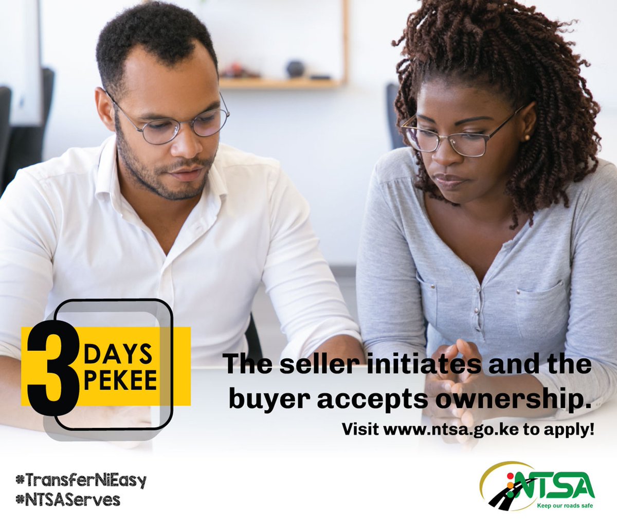 ntsa_kenya's tweet photo. This is how it works. The seller initiates the transfer and the buyer accepts the application. #TransferNiEasy #3daysPekee #NTSAServes https://t.co/R4DEF4eVMA
