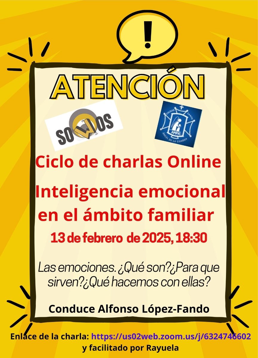 Santoangelbadaj's tweet photo. Retomamos la Escuela de Familia con un ciclo de charlas quincenales sobre la Inteligencia Emocional en la Familia. Facilitado por los profesionales de SOWOS y con la colaboración del AMPA del nuestro Colegio. https://t.co/K0xAs4NiTk