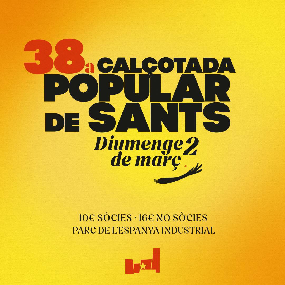 🌱 38a CALÇOTADA POPULAR DE SANTS‼️

El 2 de març vine a gaudir de la calçotada més antiga i gran del barri 😋

🎟️ Tiquets a la venda dijous 20 de febrer a les 19h al Casal
💰NOMÉS EFECTIU💰