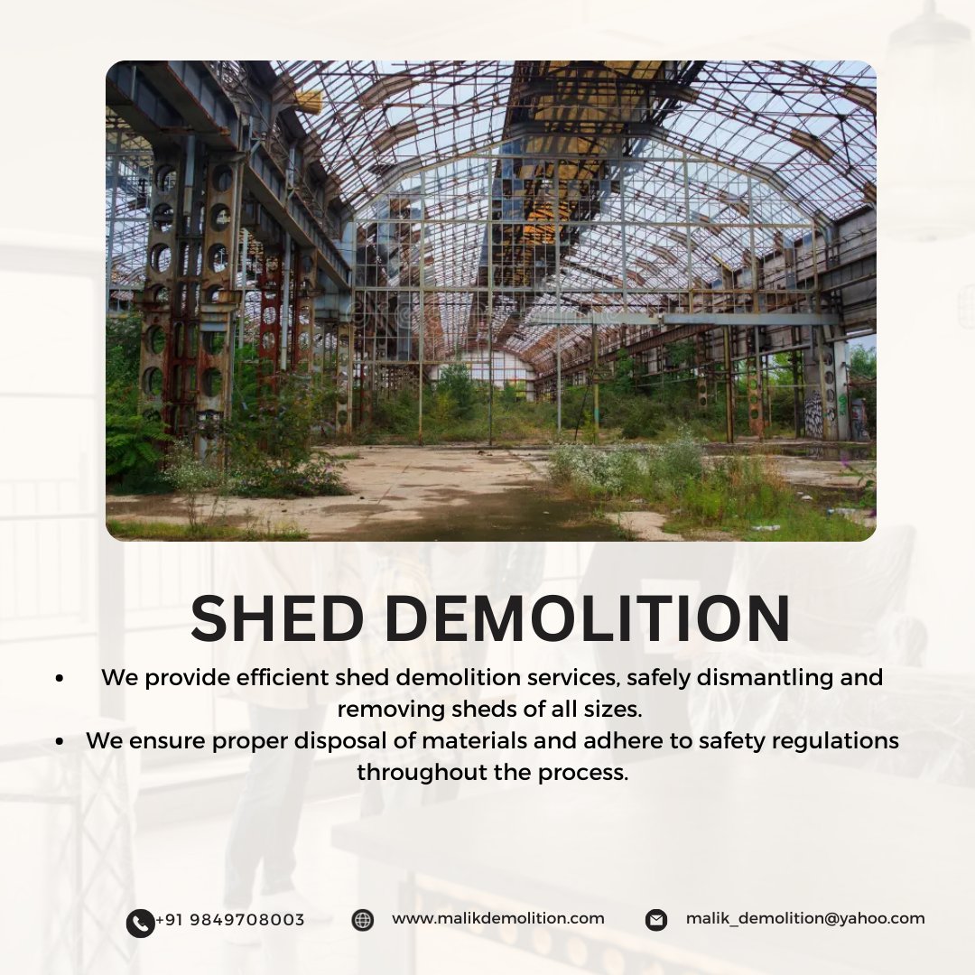 MalikDemoli96's tweet image. Shed demolition involves safely dismantling and removing a shed or structure. It typically includes clearing the space, removing materials disposing of debris.
#ShedDemolition
#ShedRemoval
#DemolitionProject
#ShedClearance
#ShedDismantling
#HomeRenovation
#SpaceClearing