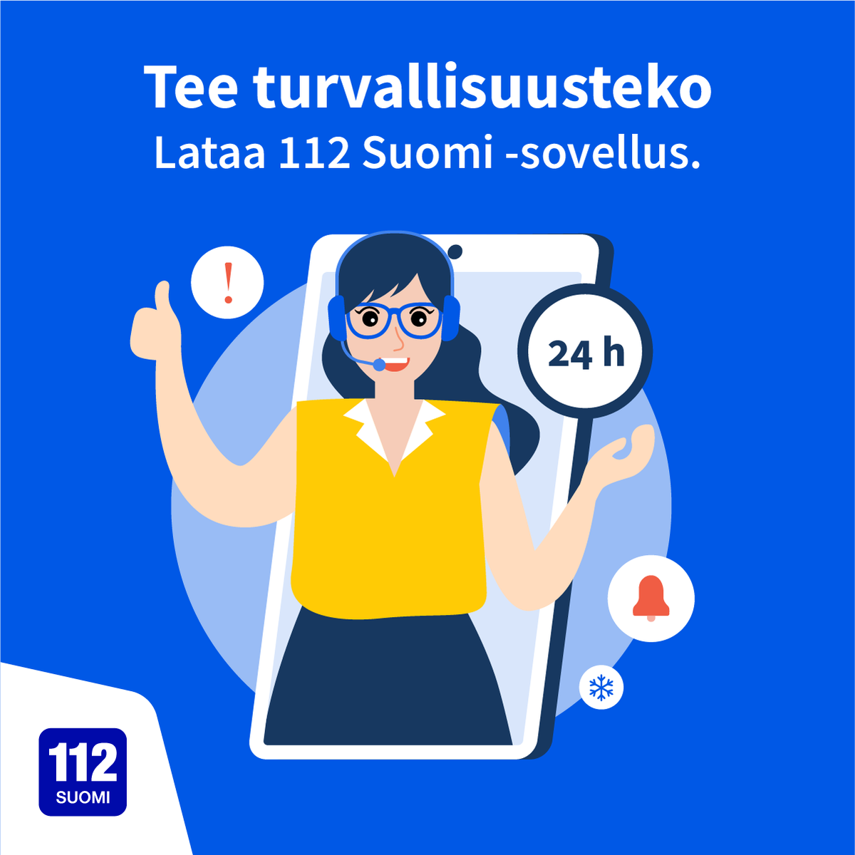 Hyvää 112-päivää kaikille! Tänään on hyvä päivä ladata 112 Suomi -sovellus. Saat apua oikeaan paikkaan hätä- ja ongelmatilanteissa. Sovelluksesta löydät myös päivystysnumeroita kiireettömään avuntarpeeseen ja lisäksi saat vaara- ja viranomaistiedotteet suoraan puhelimeesi.