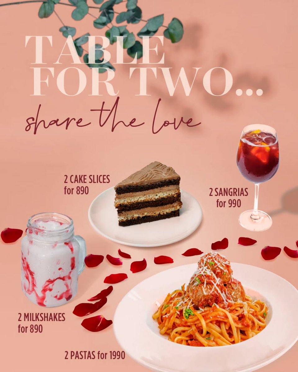 The way to the heart is through the stomach! 

<a href="/ArtcaffeKenya/">Artcaffé</a> has laid out a table for two just for you! 

They've set the stage to celebrate your loved ones, one perfect pairing at a time! Offers valid all month. 

#TableForTwo #TwiceTheLoveAtTwoRivers