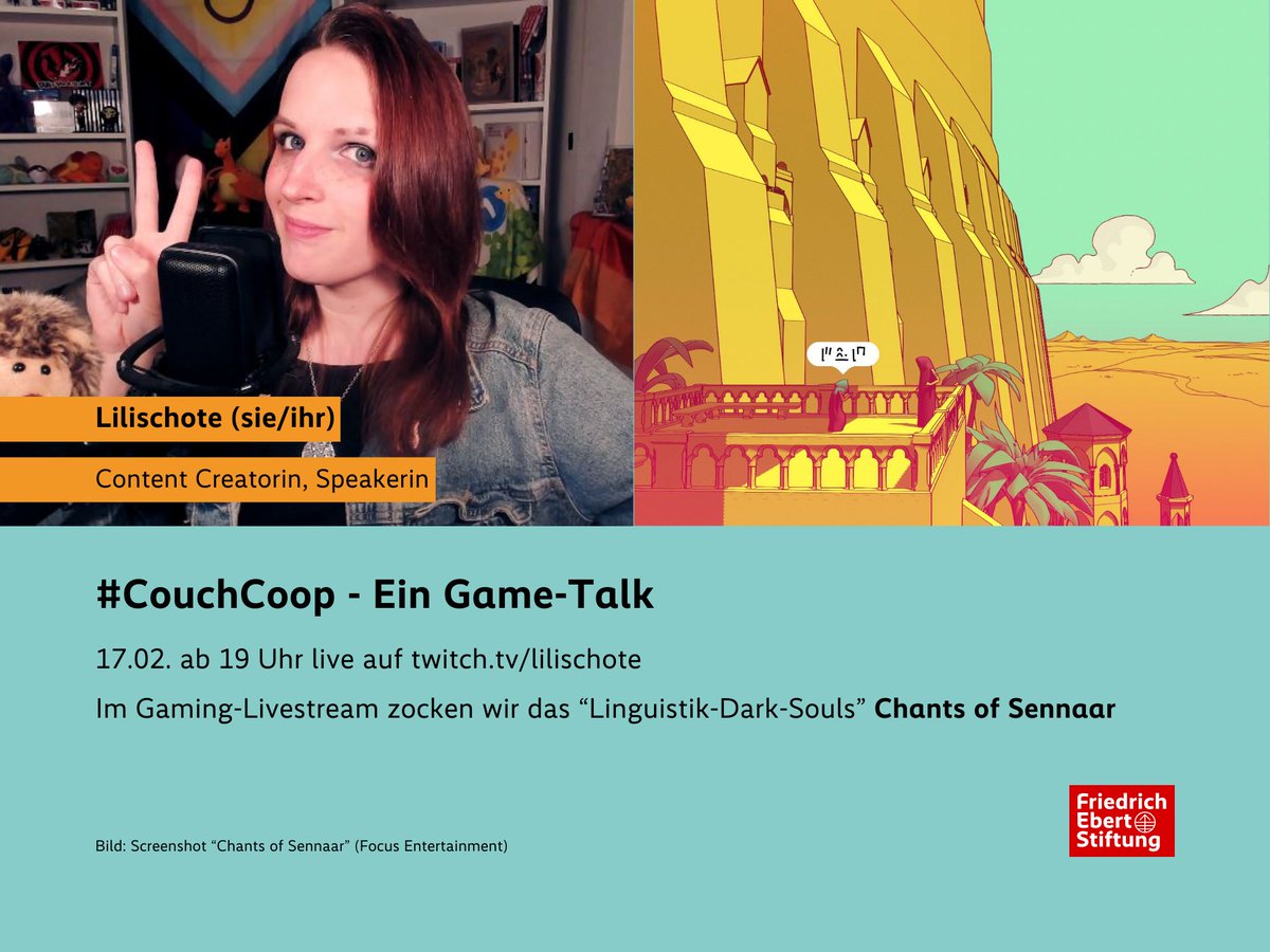 DigitalesLernen's tweet image. Game-Talk zu Sprache und Demokratie live am 17.2. ab 19 Uhr. @Lilischote (Speakerin | sie/ihr) lädt Dr. in Reyhan Şahin aka Lady Bitch Ray (Wissenschaftlerin, Autorin | sie/ihr) und Herrn Schmelzer (Content Creator und Lehrer | er/ihm) ein.
👉 twitch.tv/lilischote!