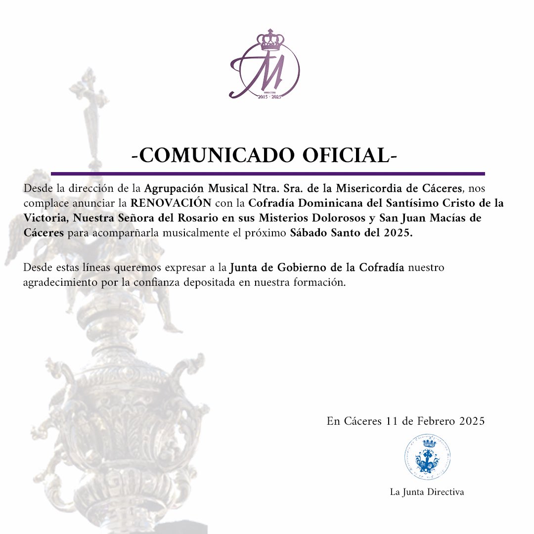 ⚪️🟣
𝐂𝐎𝐌𝐔𝐍𝐈𝐂𝐀𝐃𝐎 𝐎𝐅𝐈𝐂𝐈𝐀𝐋
•
•
#AmMisericordiaCaceres #SonrisaEterna