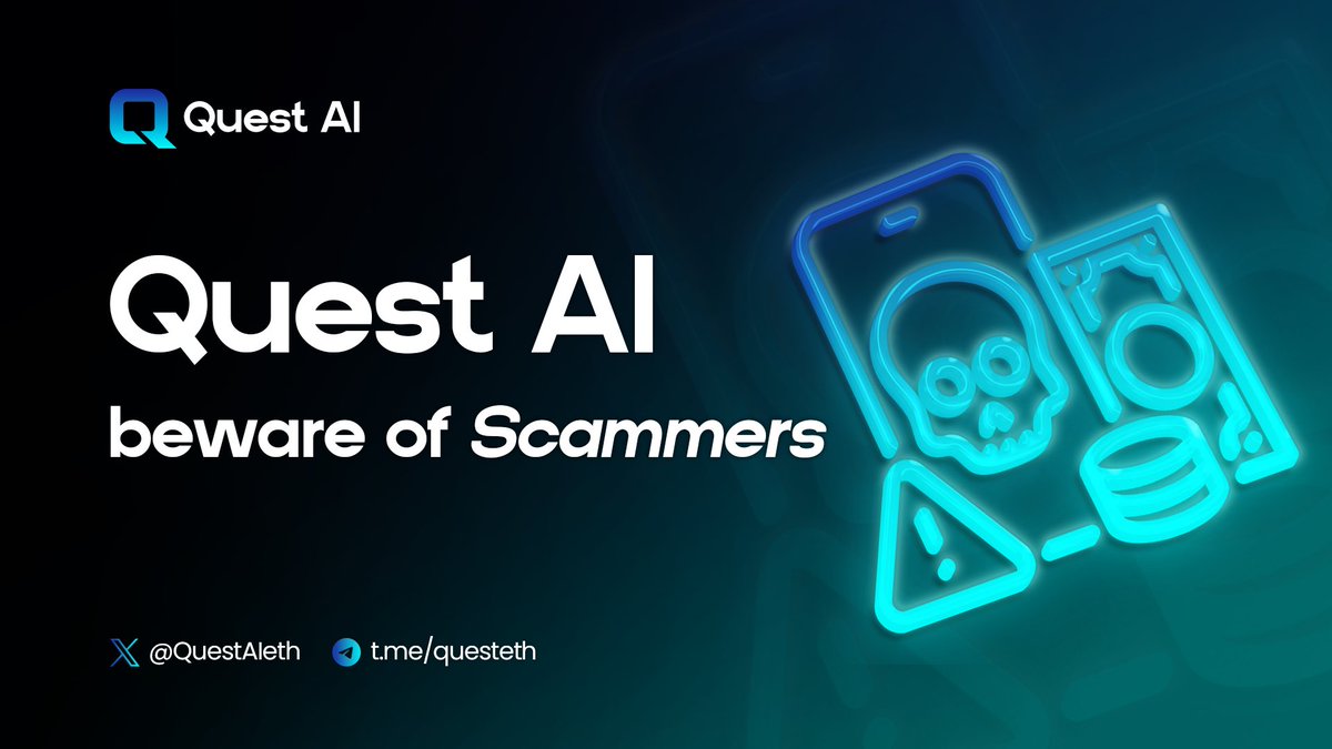 Quest AI second security reminder!🔹

We want to make sure our entire community stays safe and secure! Please take note of the following important reminders:

1. Pin this main chat so you know you have the official group, as there are a lot of fake groups circulating🔒

2. Our