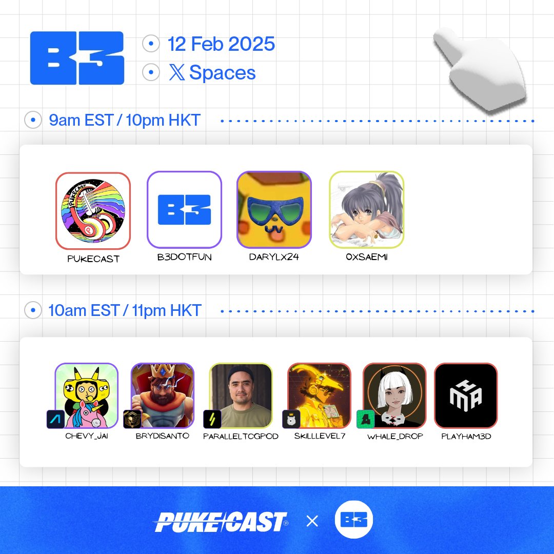 1. Based as F**K
⏲️10pm HKT / 9am EST 
🎙️ <a href="/darylX24/">daryl</a> <a href="/0xsaemi/">saemi</a> 

2. The Playground where Legends Cooks
⏲️11pm HKT / 10am EST
🎙️ <a href="/Chevy_Jai/">Chev | Anichess</a> <a href="/brydisanto/">Bry DiSanto 🤙</a> <a href="/ParallelTCGpod/">Kohji Nagata // Parallel Founder // Mr. Gone</a> <a href="/simon_davis/"></a> <a href="/Whale_Drop/">whaledrop</a> <a href="/playHAM3D/">HAM 3D- solve new maze everyday 🏘️</a>