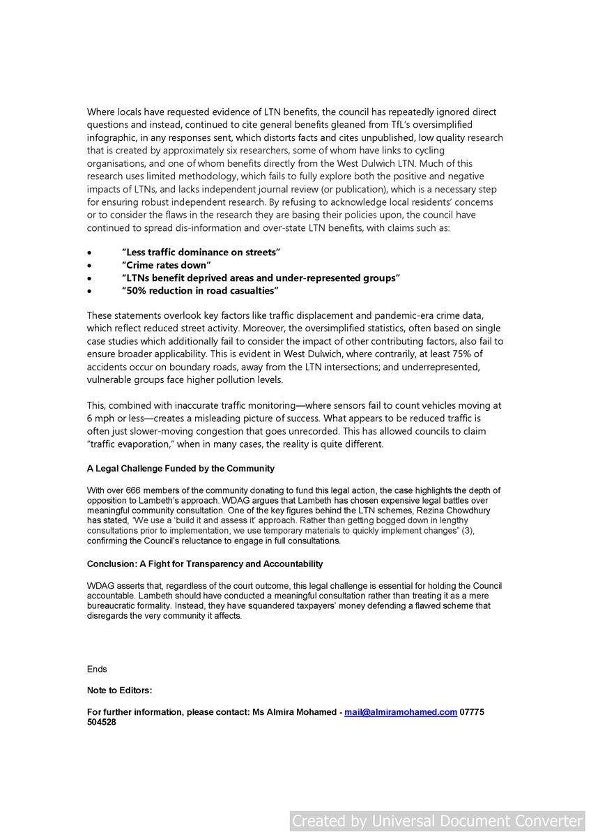 SocEnvJustice's tweet image. Tomorrow West Dulwich Action Group (WDAG) takes Lambeth Council to court over its LTN  implementation. The case focuses on the process the council went through when deciding to proceed with the LTN experimental traffic order, and therefore on whether the council acted lawfully.