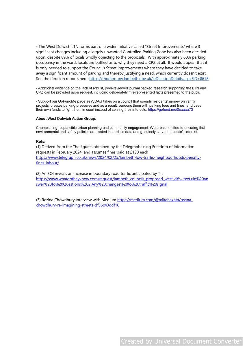 SocEnvJustice's tweet image. Tomorrow West Dulwich Action Group (WDAG) takes Lambeth Council to court over its LTN  implementation. The case focuses on the process the council went through when deciding to proceed with the LTN experimental traffic order, and therefore on whether the council acted lawfully.