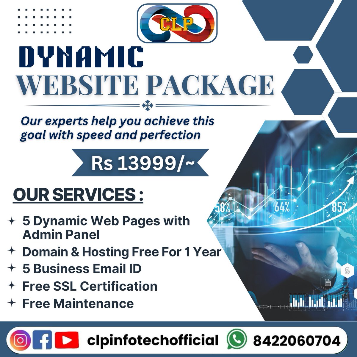 clp_infotech's tweet photo. 📢 Elevate Your Business with CLP Infotech! 🚀
👉 Dynamic Package @ ₹13,999/-
🔹 5 Dynamic Pages with Admin Panel
🔹 1-Year Free Hosting &amp; Domain
🔹 5 Business Emails 
👉 Static Package @ ₹7,999/-
🔹 5 StaticPages
🔹 1-Year Free Hosting &amp; Domain
🔹 3 Business Emails https://t.co/tklF6CWm2h