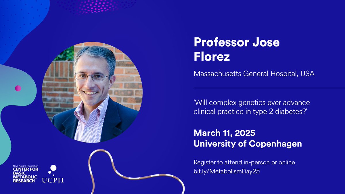 NNF Center for Basic Metabolic Research (CBMR) (@metabolcenter) on Twitter photo 📢 Metabolism Day 2025 speaker announcement!
👨🔬 Professor Jose Florez - <a href="/MassGeneralNews/">MassGeneral News</a>
💬 'Will complex genetics ever advance clinical practice in type 2 diabetes?'
🎟️ Register now to attend in person at
<a href="/UCPH_health/">UCPH Healthscience</a> or to watch online!
cbmr.ku.dk/events/metabol… 📢 Metabolism Day 2025 speaker announcement!
👨🔬 Professor Jose Florez - <a href="/MassGeneralNews/">MassGeneral News</a>
💬 'Will complex genetics ever advance clinical practice in type 2 diabetes?'
🎟️ Register now to attend in person at
<a href="/UCPH_health/">UCPH Healthscience</a> or to watch online!
cbmr.ku.dk/events/metabol…
