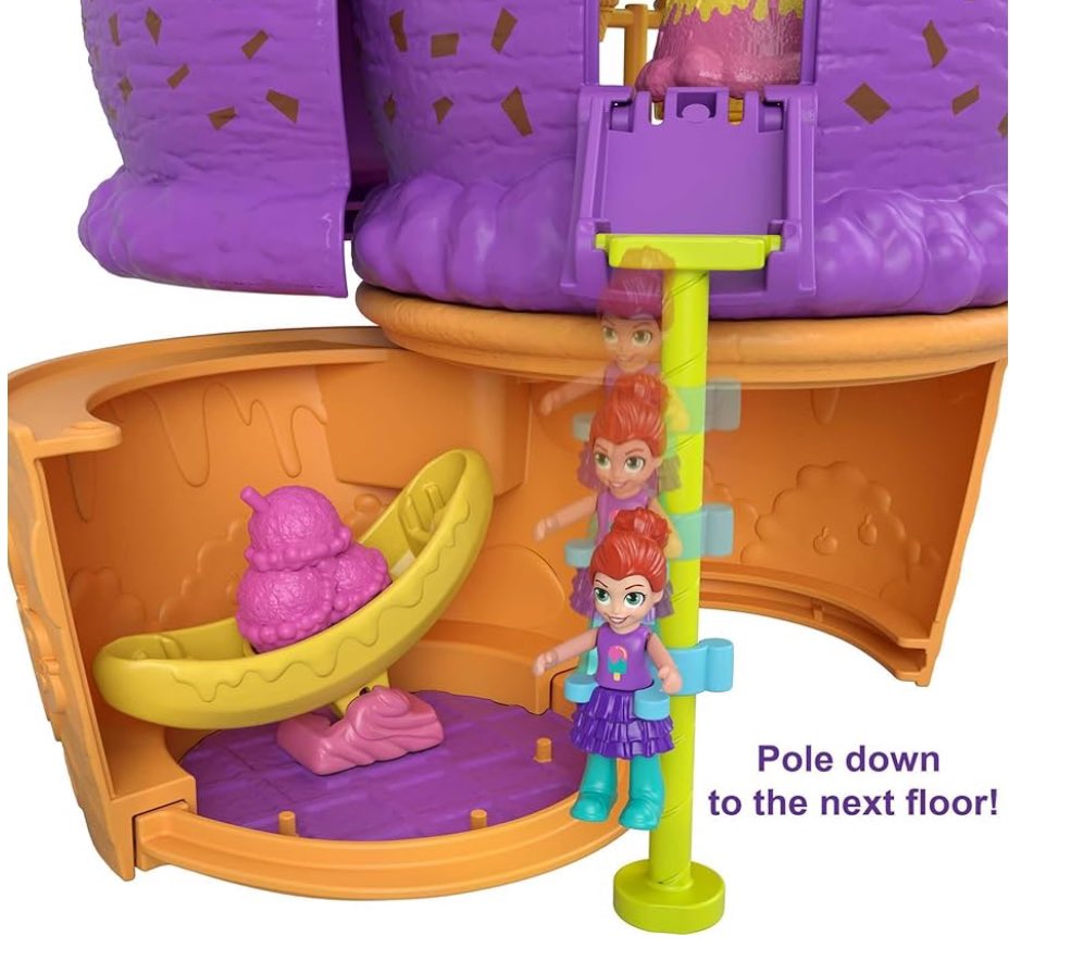 PollyPockets70's tweet photo. Polly Pocket Dolls and Accessories, Ice Cream Cone-Shaped Playground with 3 Floors and 2 Micro Dolls, Spin ‘n Surprise Compact​​ #pollypocket https://t.co/iG0tpuB7oS