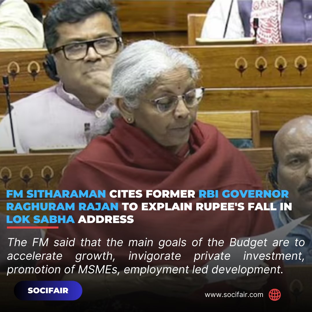 flique022's tweet image. FM Sitharaman quotes Raghuram Rajan to explain rupee&apos;s slide! 💰📉 Economic insights spark debate in Lok Sabha! 🇮🇳⚖️ #Rupee #EconomyTalks
