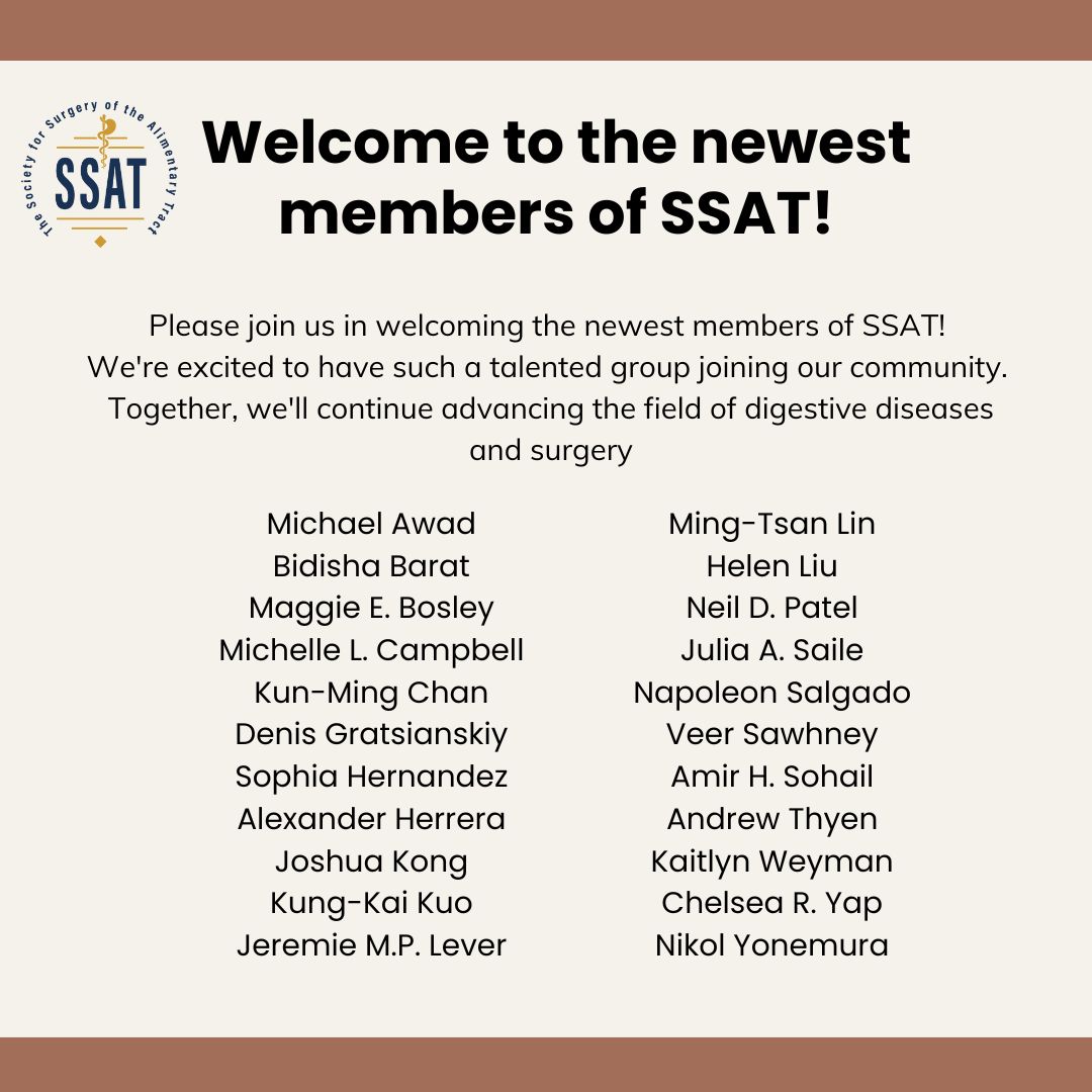 Welcoming the newest members to the SSAT community! We're excited to have such a talented group joining us and look forward to the contributions and collaborations ahead. #SSAT #NewMembers #HealthcareLeadership