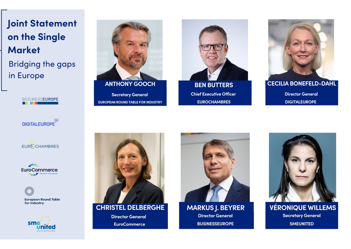 Europe’s #competitiveness is at stake! 

It's time for a bold #SingleMarket strategy that cuts red tape, removes barriers &amp; enforces existing rules to make the #EU the best place to invest. 

Read more in our joint #business statement: bit.ly/JointStatement…