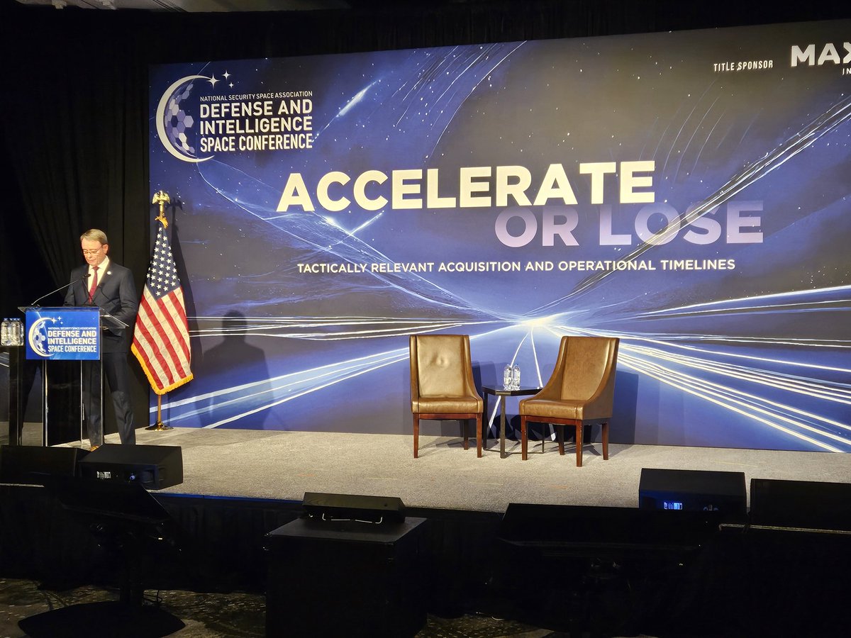 Shaun Waterman (@watermanreports) on Twitter photo Steve Jacques, executive director of the <a href="/NSSASpace/">National Security Space Association</a>, stresses the extraordinary backdrop to this year's annual defense and intelligence space event. "Wasn't that the longest January ever?" he joked.
#DISC25 Steve Jacques, executive director of the <a href="/NSSASpace/">National Security Space Association</a>, stresses the extraordinary backdrop to this year's annual defense and intelligence space event. "Wasn't that the longest January ever?" he joked.
#DISC25