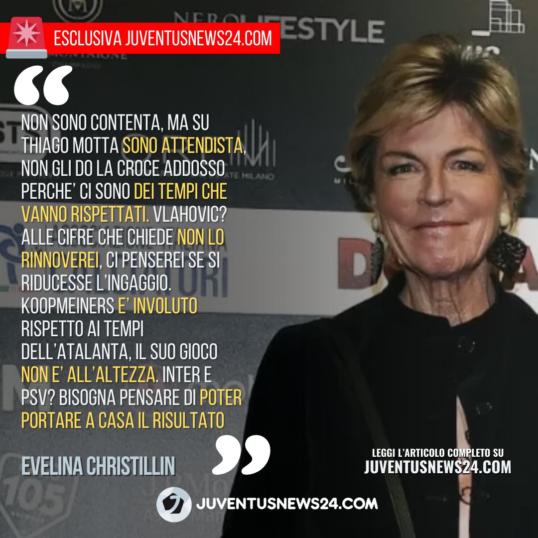 junews24com's tweet image. 🔴 ESCLUSIVA di Evelina #Christillin: le sue dichiarazioni su #Vlahovic, #Koopmeiners, #JuvePSV, #JuveInter e non solo  👀💥

✍🏻 L'intervista completa è sul nostro sito

📲 LEGGI TUTTE LE NOTIZIE SU #JUVENTUSNEWS24

#esclusiva #evelinachristillin