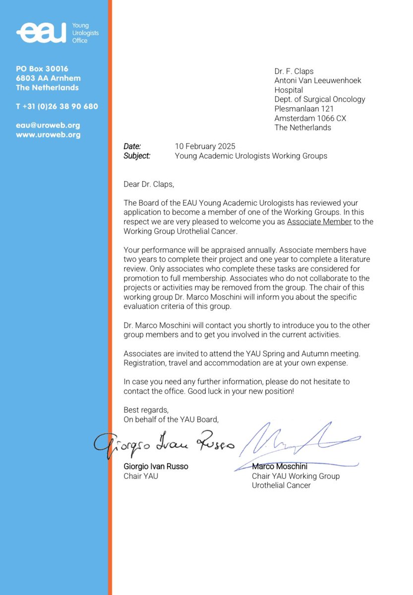 Francesco Claps (@fraclaps) on Twitter photo Honored to join the <a href="/EAU_YAUrotheli/">EAU YAU Urothelial Carcinoma</a> as an Associate Member! Very grateful to <a href="/UroMoschini/">Marco Moschini</a> and <a href="/GiorgioI_Russo/">Giorgio I. Russo 🩺</a> for this unique opportunity and to all my mentors that supported me in these years 🙏🏻 Looking forward to collaborating with this incredible team 🚀 Honored to join the <a href="/EAU_YAUrotheli/">EAU YAU Urothelial Carcinoma</a> as an Associate Member! Very grateful to <a href="/UroMoschini/">Marco Moschini</a> and <a href="/GiorgioI_Russo/">Giorgio I. Russo 🩺</a> for this unique opportunity and to all my mentors that supported me in these years 🙏🏻 Looking forward to collaborating with this incredible team 🚀