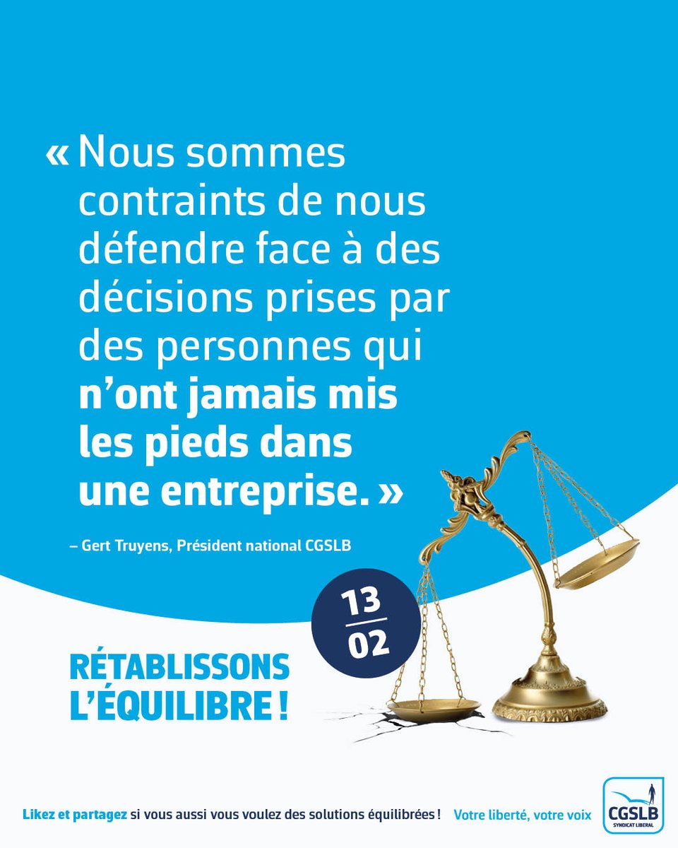 "Toutes les décisions ont déjà été prises par des personnes qui n'ont jamais mis un pied dans une entreprise."

📅 Le 13 février, descendons dans la rue !
Pour une véritable concertation ! Pour des solutions équilibrées concernant les salaires, les carrières et les pensions !