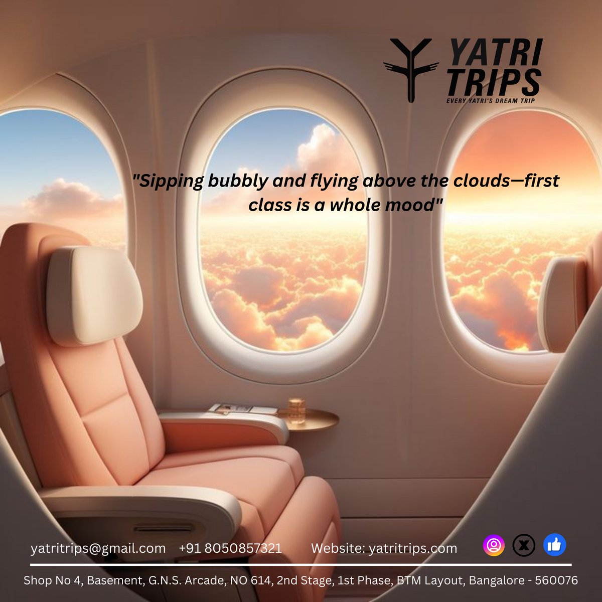 YatriTrips's tweet image. "Sipping bubbly and flying above the clouds—first class is a whole mood"

#FirstClassExperience
#LuxuryTravel
#FirstClassSeats
#SkyHighLuxury
#TravelInStyle
#FirstClassComfort
#FlyLikeARoyal
#EliteTravel
#LuxuryInTheSky
#FirstClassLiving