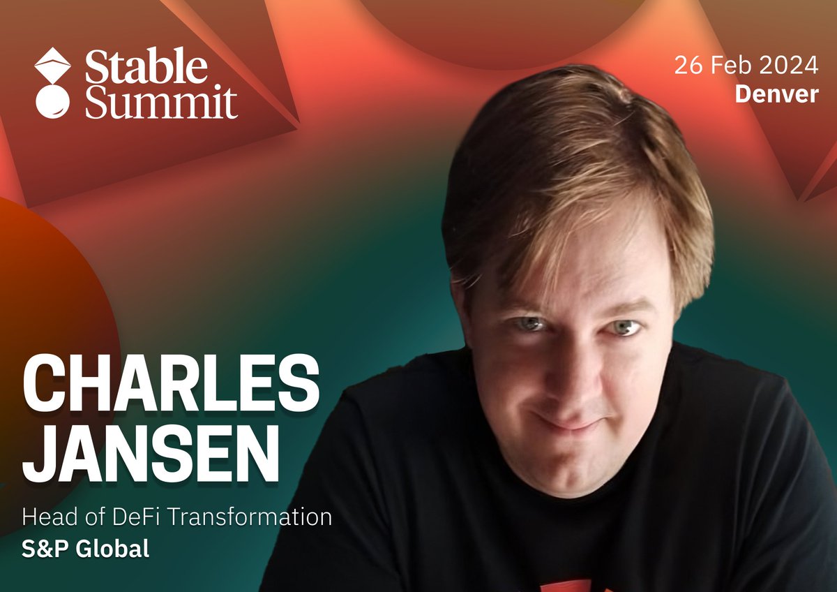 Stable Summit 🦫 (@stable_summit) on Twitter photo 🗣️ <a href="/CharlesJansen/">Charles Jansen</a>, Head of DeFi Transformation, <a href="/SPGlobalRatings/">S&P Global Ratings</a>
Charles will unpack how institutions are reshaping DeFi — navigating stablecoin adoption, liquidity, and RWA tokenization.
Catch him at Stable Summit!
📌 Denver
🗓️ 26 Feb 🗣️ <a href="/CharlesJansen/">Charles Jansen</a>, Head of DeFi Transformation, <a href="/SPGlobalRatings/">S&P Global Ratings</a>
Charles will unpack how institutions are reshaping DeFi — navigating stablecoin adoption, liquidity, and RWA tokenization.
Catch him at Stable Summit!
📌 Denver
🗓️ 26 Feb