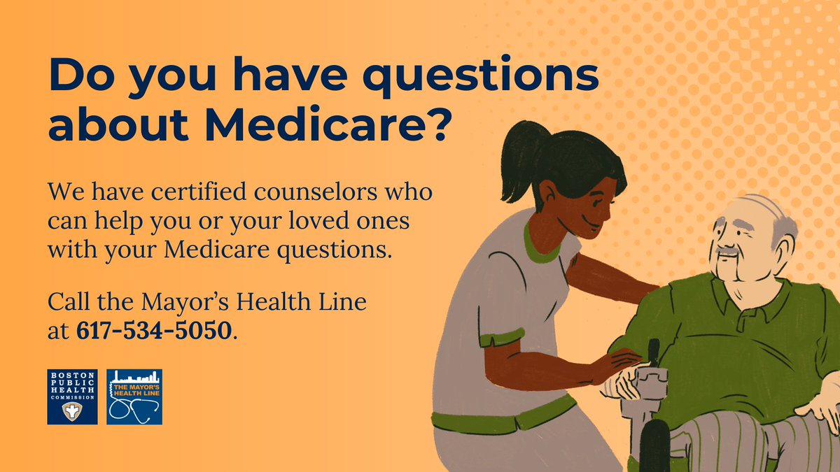 HealthyBoston's tweet image. If you’re on Medicare, get free information and counseling help by calling 617-534-5050. Our certified counselors can help you or your loved ones with any Medicare questions.
Call today or visit us at boston.gov/mayors-health-….