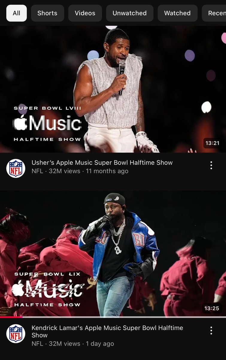 gudkiddmaadcity's tweet image. Kendrick Lamar’s Super Bowl performance currently has the same amount of views it took usher 11 months to reach. IN ONE DAY 🤯