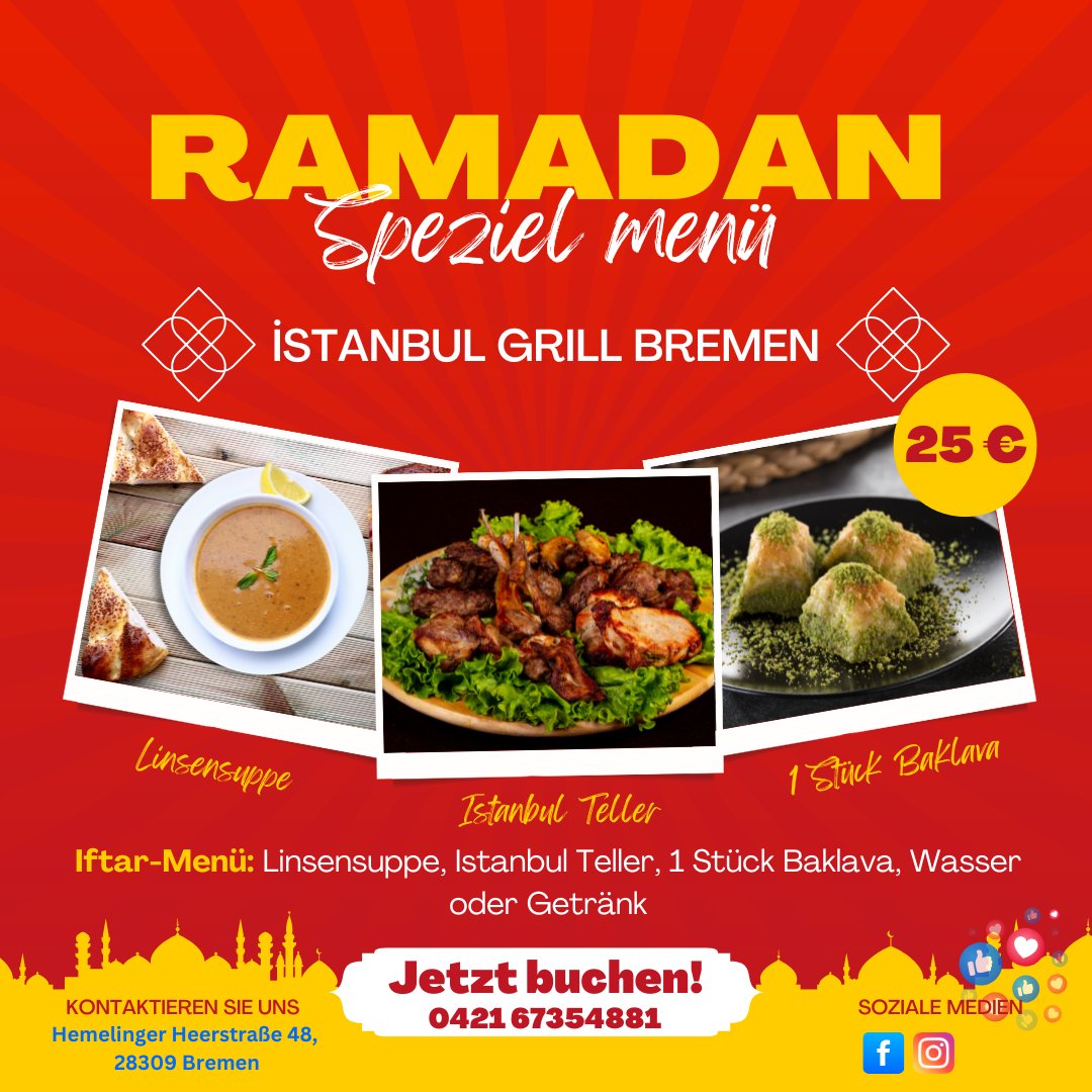 BingolLive's tweet photo. Reklamdır: Bingöllü hemşehrimiz, Almanya Bremen'de açtığı restoranda Ramazan menüsü ile indirimli ve harika yemekler sunmaktadır. Tüm Almanya Bremen ve çevresinde oturan hemşehrilerimizi bekleriz. Saygılar, Abdullah KISLAKCI
#almanyabremen #ramadan #ramazan #RamazanSpecial https://t.co/LtHvbYaw4M