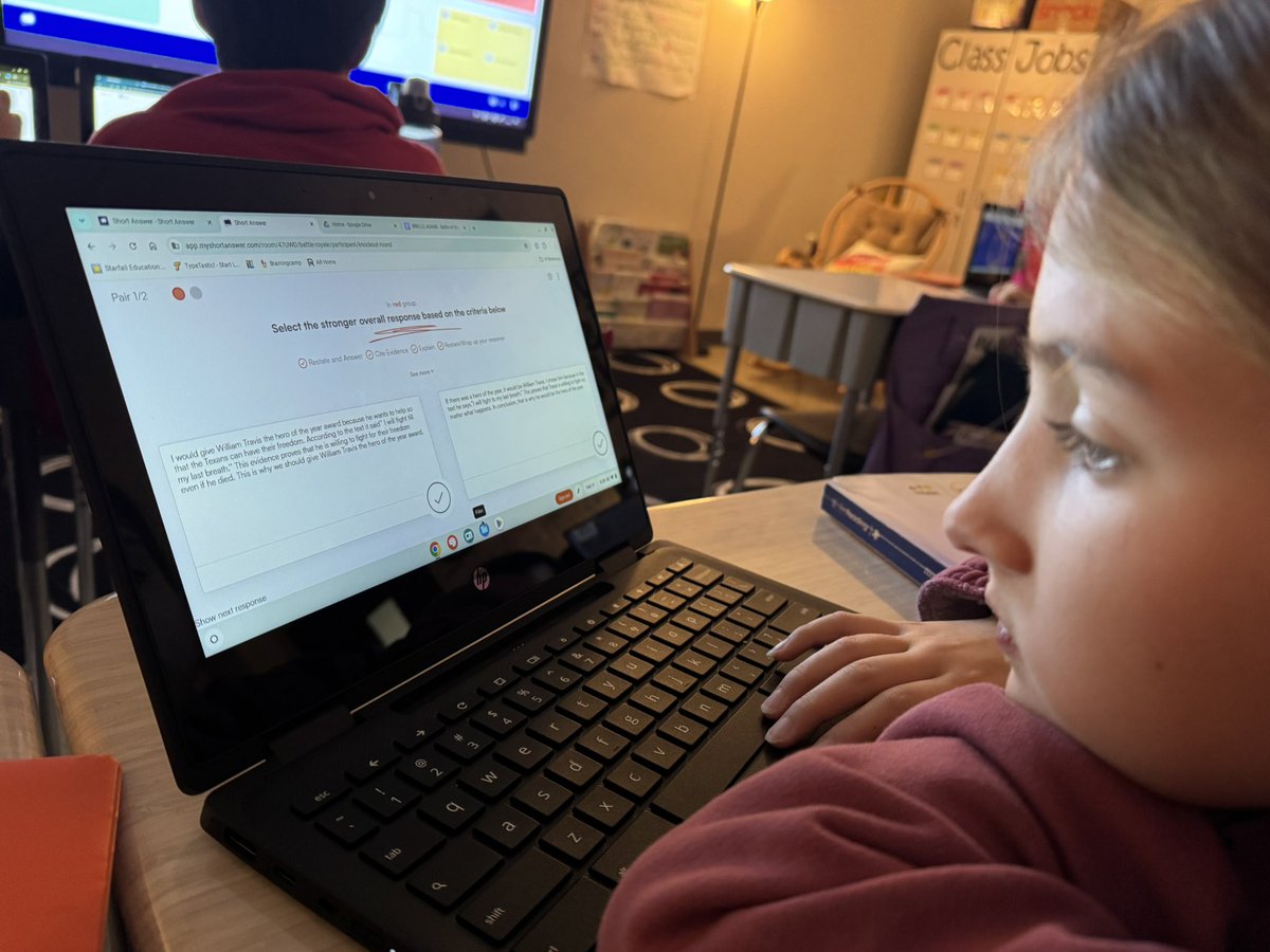 Courtney Wiatrek (@mrswiatrek_fses) on Twitter photo Taking our constructed responses to our peers for feedback is powerful! Loved seeing our <a href="/fses4th/">Farias-Spitzer 4th Grade Team</a> use MyShortAnswer.com to give feedback and revise their weekly writing on the Texas Revolution and its heroes. #theFSESway #todayincomal #comalisd Taking our constructed responses to our peers for feedback is powerful! Loved seeing our <a href="/fses4th/">Farias-Spitzer 4th Grade Team</a> use MyShortAnswer.com to give feedback and revise their weekly writing on the Texas Revolution and its heroes. #theFSESway #todayincomal #comalisd