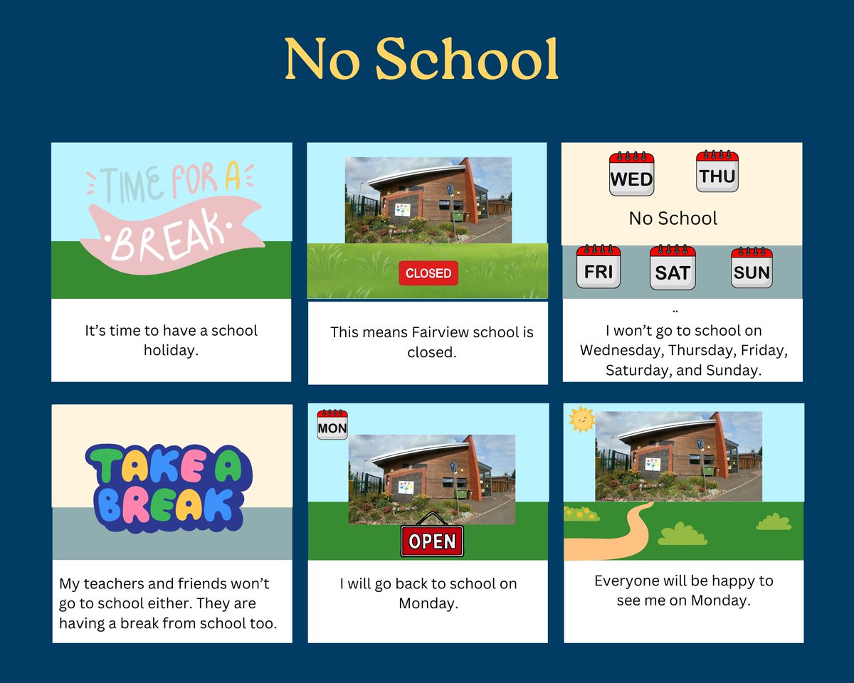 Attached is a short social story to help with the school break. We look forward to seeing everyone back at school on Monday!