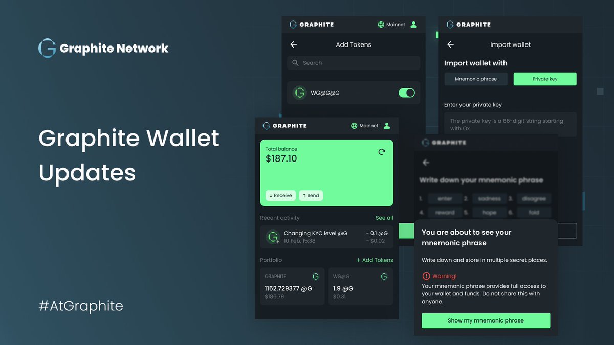 GraphiteNetwork's tweet image. A major update for Graphite Wallet Extension is here.

💵 View your balance in USDT
🪙 Add Graphite Network-based tokens to your portfolio
🔑 Access your wallet with a private key
🔐 Check your private keys anytime

#AtGraphite #crypto #Blockchain #GraphiteNetwork #Ethereum