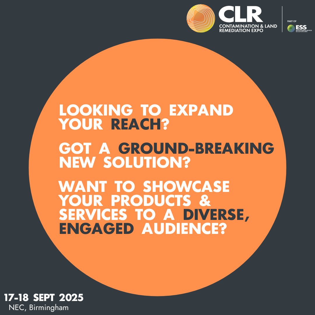 Contamination &amp; Land Remediation Expo on 17-18 September 2025, NEC Birmingham: connect with thousands of professionals in land remediation, construction, environmental consulting, and regulatory sectors​.
Website: ess-expo.co.uk/clr

#CLR25 #LandRemediation #ContaminatedLand