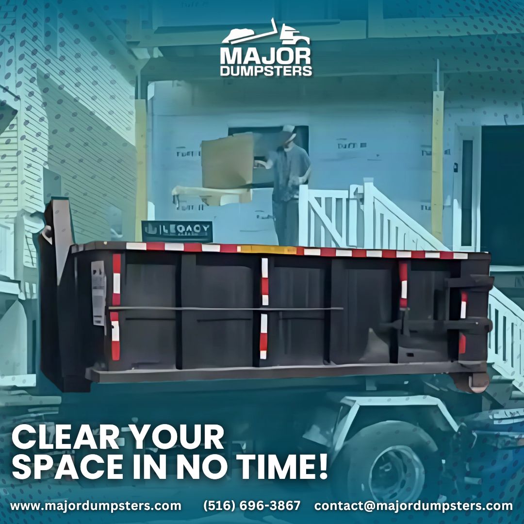 MajorDumpsters's tweet image. Need to get rid of clutter fast? Major Dumpsters Inc. helps you clear your space in no time with fast drop-offs, easy pickups, and no stress—call now and get it done! 516-696-3867
#DebrisRemoval #DumpsterSolutions #DumpsterRental #JunkRemoval  #Declutter #WasteManagement #CleanUp