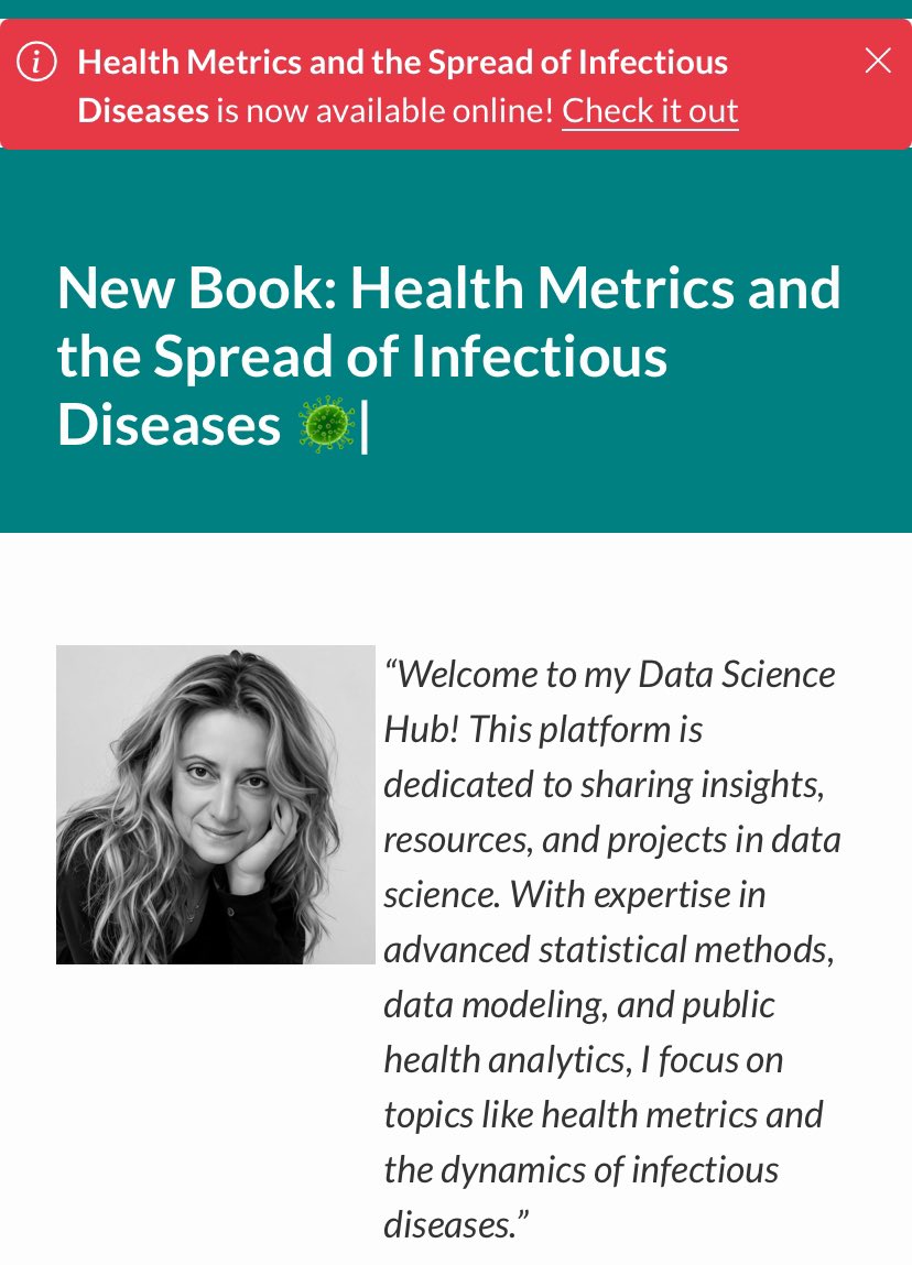 📢 My book, “Health Metrics and the Spread of Infectious Diseases”, is online! 

📖✨ Dive into the world of DALYs, YLLs, forecasting, and data-driven public health insights.

#PublicHealth #HealthMetrics #Epidemiology #InfectiousDiseases

🔗 bookdown.org/fede_gazzellon…

😊