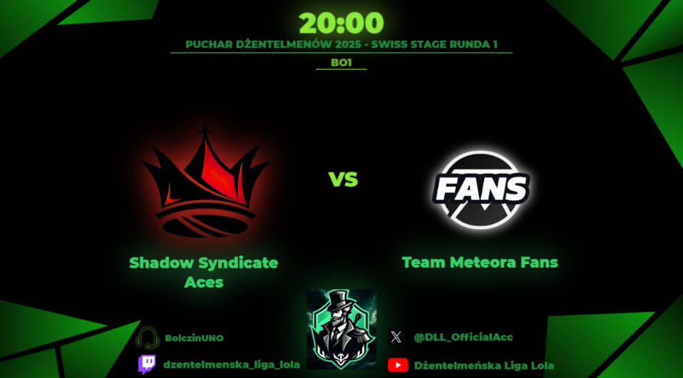 Następnym meczem w dzisiejszym maratonie będzie mecz Shadow Syndicate Aces vs Team Meteora Fans. SSA są zdecydowanymi faworytami jednak jeszcze nie zdobyli zwycięstwa w tym sezonie. Czy FAN postawią się i sprawią sensacje. Dowiemy się tego o 20:00