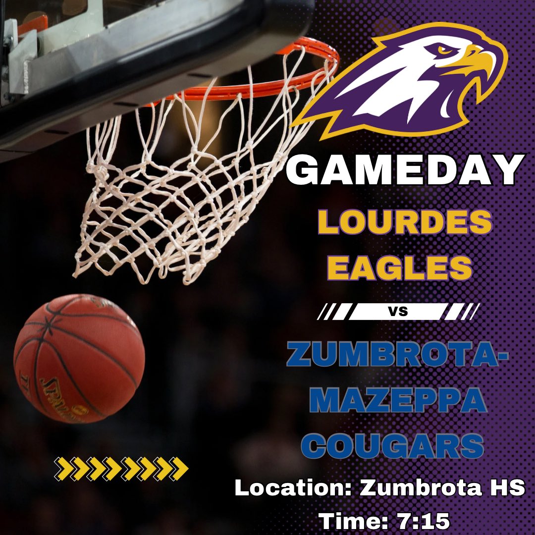 Lourdes Boys Basketball (@lhs_bbb) on Twitter photo 🚨 GAMEDAY 🚨
🏀 Lourdes Eagles (2-18) 🆚 Zumbrota-Mazeppa Cougars (15-9)
⏰ 4:30 (C) / 5:45 (JV) / 7:15 (V)
📍Zumbrota-Mazeppa HS 
🏆 HVL Conference Matchup
🖥️ Watch here 
fan.hudl.com/United-States/…
#LetsFly 🦅 🚨 GAMEDAY 🚨
🏀 Lourdes Eagles (2-18) 🆚 Zumbrota-Mazeppa Cougars (15-9)
⏰ 4:30 (C) / 5:45 (JV) / 7:15 (V)
📍Zumbrota-Mazeppa HS 
🏆 HVL Conference Matchup
🖥️ Watch here 
fan.hudl.com/United-States/…
#LetsFly 🦅