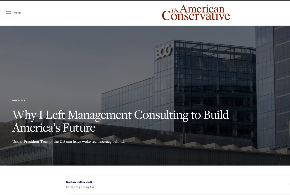 NatHalberstadt's tweet image. Excited to share my piece in @amconmag today. In it, I reflect on my time at Boston Consulting Group (BCG), where we worked on over 180 DEI client cases, collaborated closely with USAID, and played a role in facilitating mass migration.