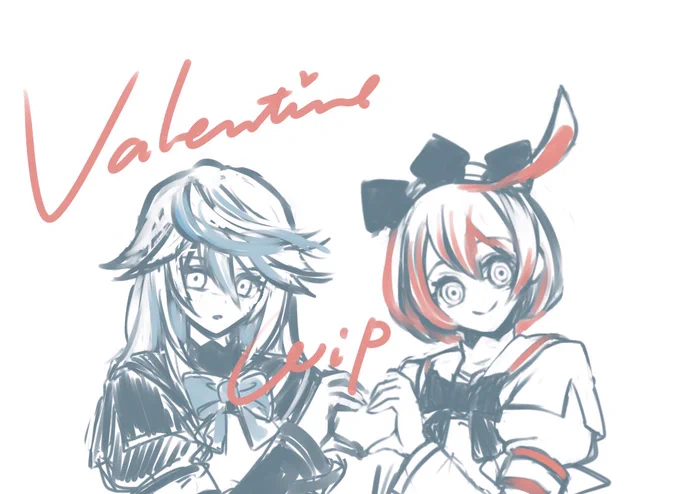 バレンタインに向けて初めてバレンタイン姉妹描くぅ!エルラムー! 