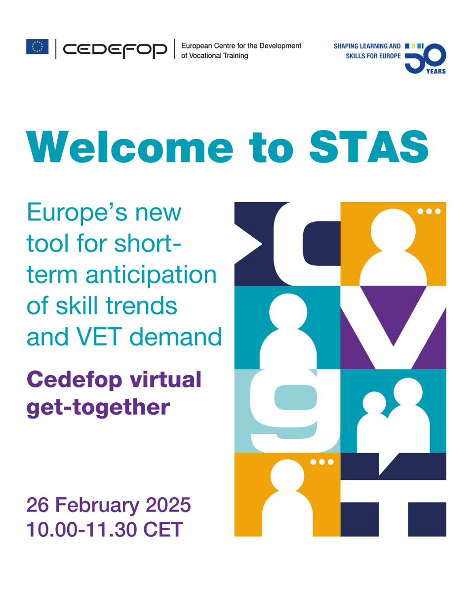 Have you heard the news? 👀

Europe has a new tool for short-term anticipation of skill trends and VET demand - STAS! 🙌

We are excited to host a virtual get-together to introduce STAS and all its potential. 🚀

📍Interested to learn more? Register here: cedefop.europa.eu/en/events/welc…
