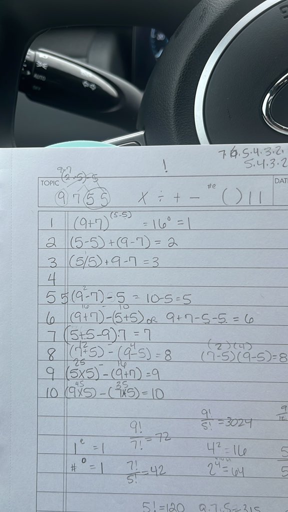 STEMGirlHolly's tweet image. Using the digits 5,5,7, and 9, how would you set up an equation to equal 4. I can’t figure it out. You can only use each digit once as a single digit number with any mathematical operation. #mathproblems