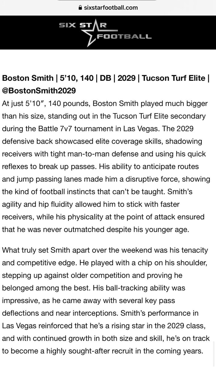 BostonSmith (@bostonsmith2029) on Twitter photo Thank you <a href="/sixstarfootball/">Six Star Football | PLUS+</a> for the write up from last weekend <a href="/Battle/">Battle Sports</a> Las Vegas. <a href="/AlPopsFootball/">ππ ππ¨π©π¬</a> Thank you <a href="/sixstarfootball/">Six Star Football | PLUS+</a> for the write up from last weekend <a href="/Battle/">Battle Sports</a> Las Vegas. <a href="/AlPopsFootball/">ππ ππ¨π©π¬</a>