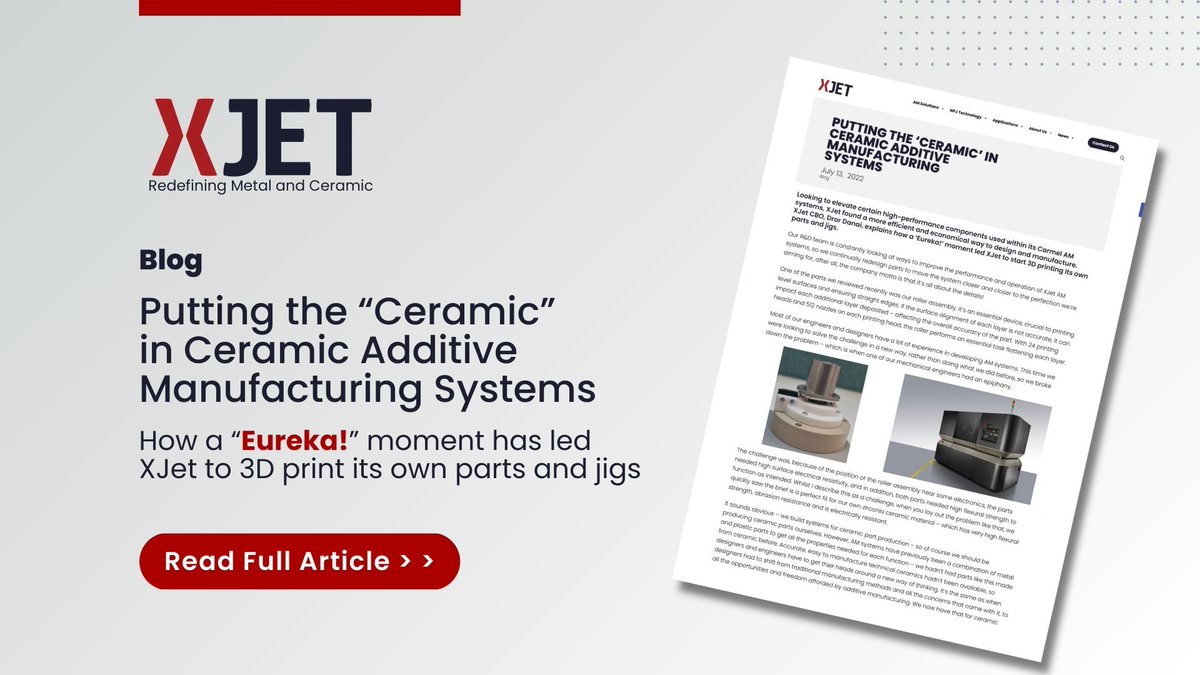 XJet_3d's tweet image. How did a 'Eureka!' moment lead us to print ceramic spare parts for our own #Carmel system, right in the system itself?
👉 Read our blog to discover: xjet3d.com/posts/putting-…
#AdditiveManufacturing #CeramicAM #3DPrinting #XJet3D #TechnicalCeramics