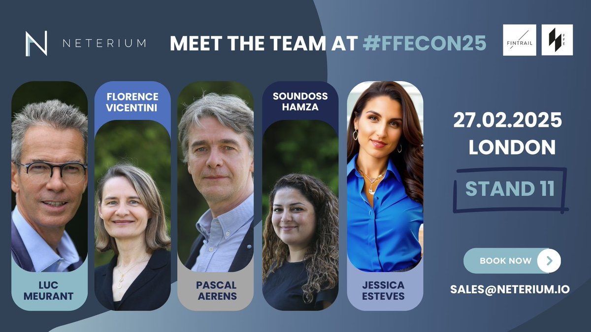 Neterium - APIs FOR ENTITY & TRANSACTION SCREENING (@neterium) on Twitter photo The Neterium Team is heading to London๐ฌ๐ง
In 2 weeks, weโll be attending & sponsoring #FFECON25 where 400+ financial crime professionals will gather to explore the latest innovations in #FCC 
๐ Stand 11 on February 27 in Bishopsgate, London
๐๏ธsales@neterium.io
<a href="/FINTRAIL_/">FINTRAIL</a> The Neterium Team is heading to London๐ฌ๐ง
In 2 weeks, weโll be attending & sponsoring #FFECON25 where 400+ financial crime professionals will gather to explore the latest innovations in #FCC 
๐ Stand 11 on February 27 in Bishopsgate, London
๐๏ธsales@neterium.io
<a href="/FINTRAIL_/">FINTRAIL</a>